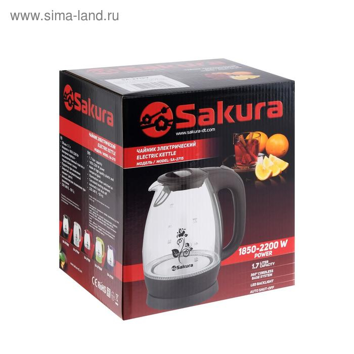 Чайник электрический Sakura SA-2715V, стекло, 1.7 л, 2200 Вт, пурпурный Чайник электрический Sakura SA-2715V, стекло, 1.7 л, 2200 Вт, пурпурный