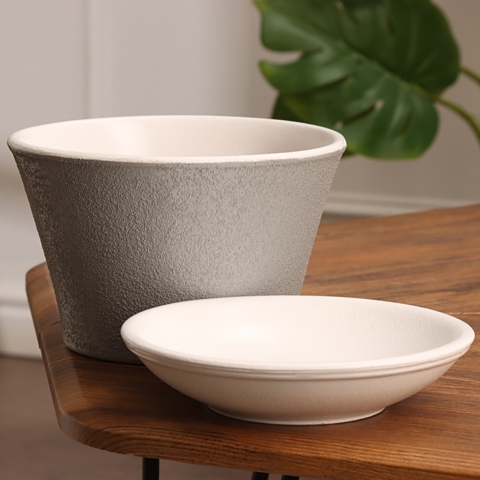 Горшок цветочный Горшок цветочный "Тренто" серый рельеф 1,4 л