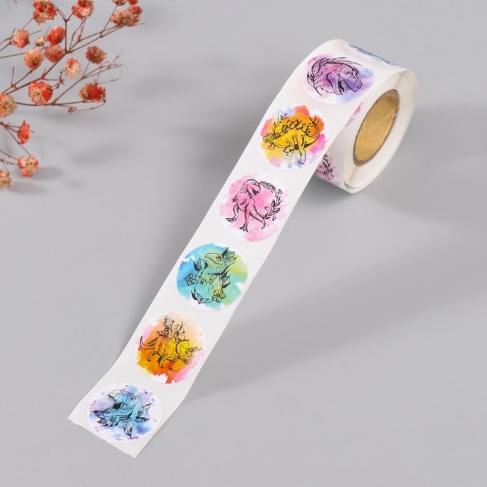 Наклейка бумага Наклейка бумага "Динозавры" d=2,5 см 252 шт в рулоне