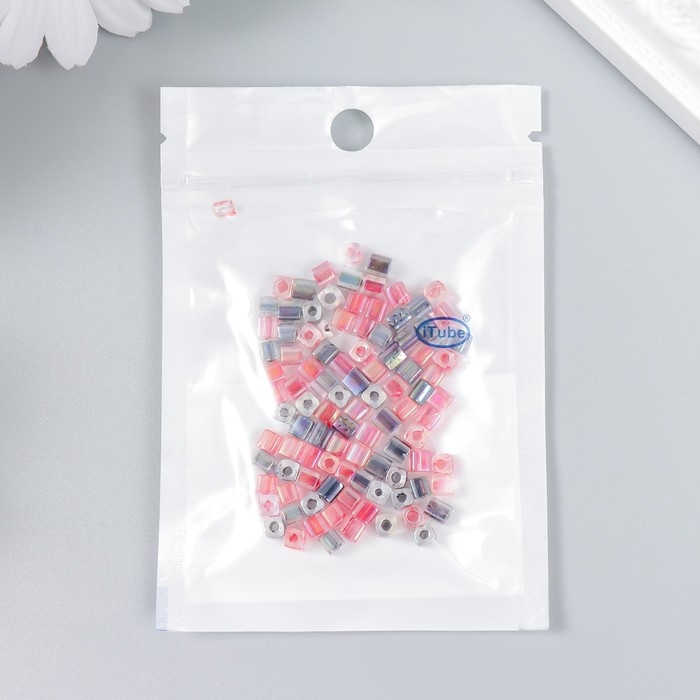 Бисер стекло 6/0  Бисер стекло 6/0 "Кубик. Полупрозрачный. Розово-серый" 10 гр