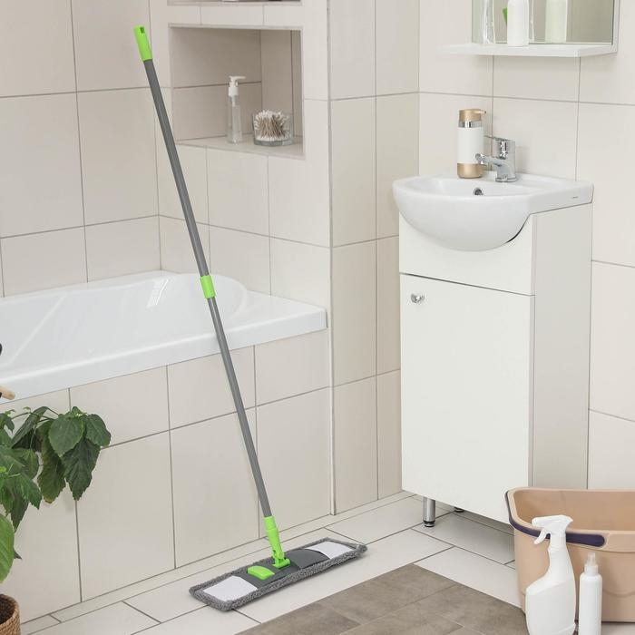 Швабра для мытья пола плоская Доляна, насадка из микрофибры 42×12 см, телескопическая ручка 73-124 см Швабра для мытья пола плоская Доляна, насадка из микрофибры 42×12 см, телескопическая ручка 73-124 см