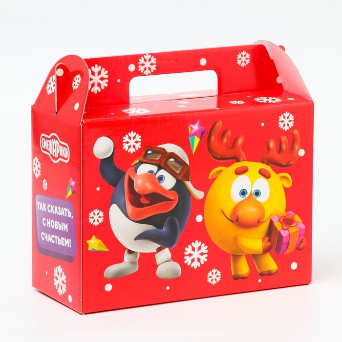 Новый год. Подарочная коробка Новогодняя Ларец простой Новый год. Подарочная коробка Новогодняя Ларец простой "Смешарики" лицензия 23 х 10 х 16,5 см (+4,5 см).