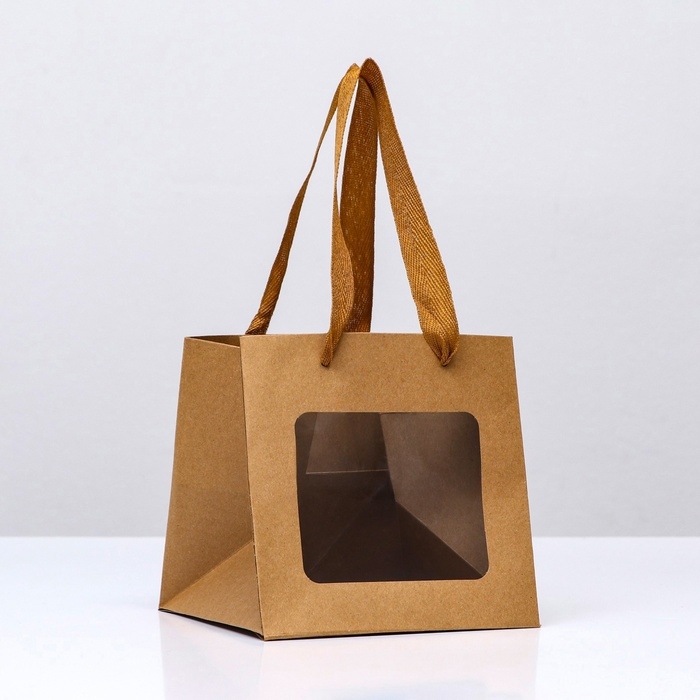 Пакет подарочный, крафт, с окном, 15 х 15 х 15 см Пакет подарочный, крафт, с окном, 15 х 15 х 15 см