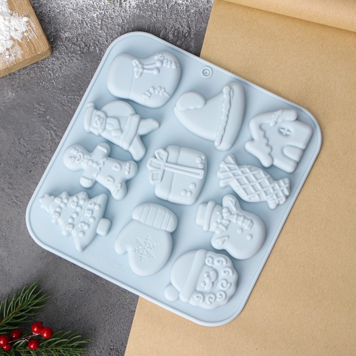 Форма для выпечки новогодняя Доляна «Новогоднее чудо», 18,8×18,3×1,5 см, 11 ячеек, цвет серый Форма для выпечки новогодняя Доляна «Новогоднее чудо», 18,8×18,3×1,5 см, 11 ячеек, цвет серый