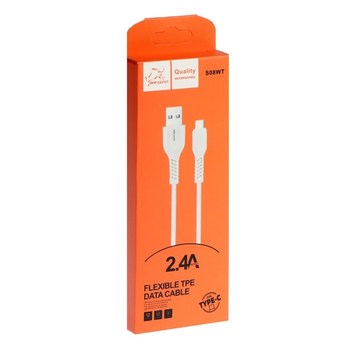 Кабель ONE DEPOT S08WT, Type-C - USB, 2.4 А, 1 м, белый Кабель ONE DEPOT S08WT, Type-C - USB, 2.4 А, 1 м, белый