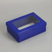 Коробка складная, крышка-дно, с окном, синяя, 24 х 17 х 8 см