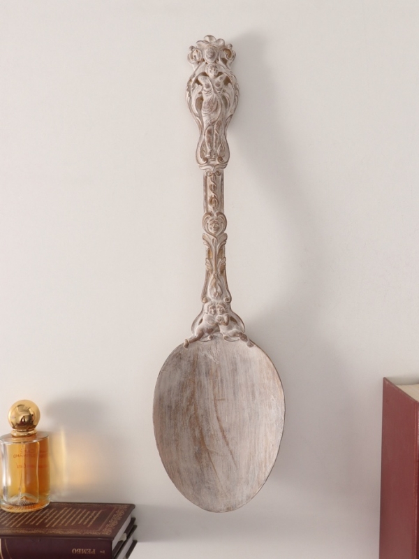 Панно интерьерное полистоун  Панно интерьерное полистоун "Винтажная ложка" белая патина 12х43,5х5 см