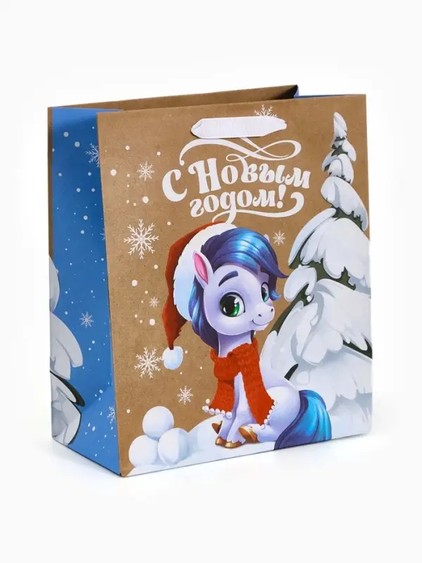 Пакет крафтовый подарочный «Конь», ML 23×27×11.5 см