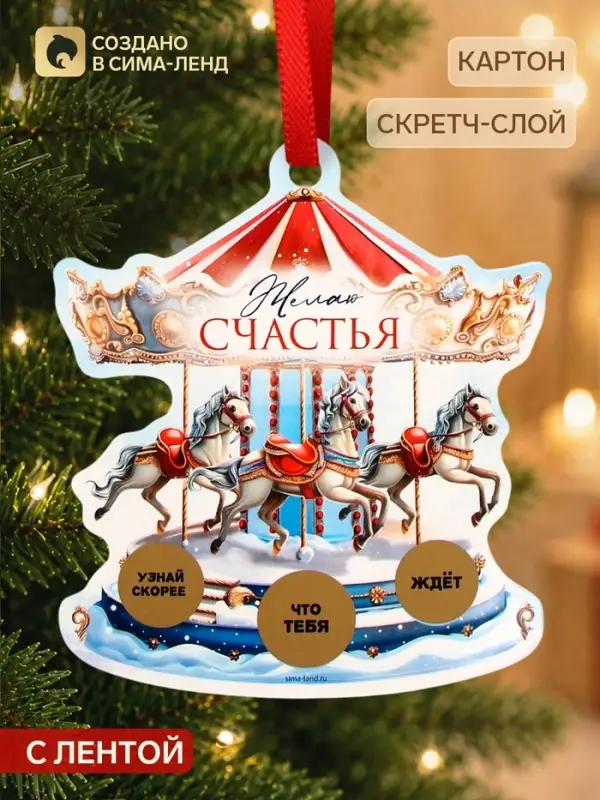 Елочная игрушка со скретч-слоем &laquo;Карусель&raquo;,13.1&times;14.7 см