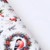 Бумага упаковочная новогодняя глянцевая &laquo;Снегири и венки&raquo;, 1 лист 68&times;100&plusmn;5% см
