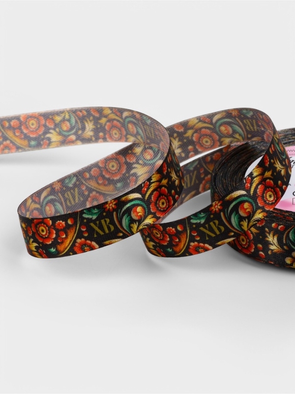 Лента атласная 15мм*25±1ярд(23м±1м) хохлома АУ Лента атласная 15мм*25±1ярд(23м±1м) хохлома АУ