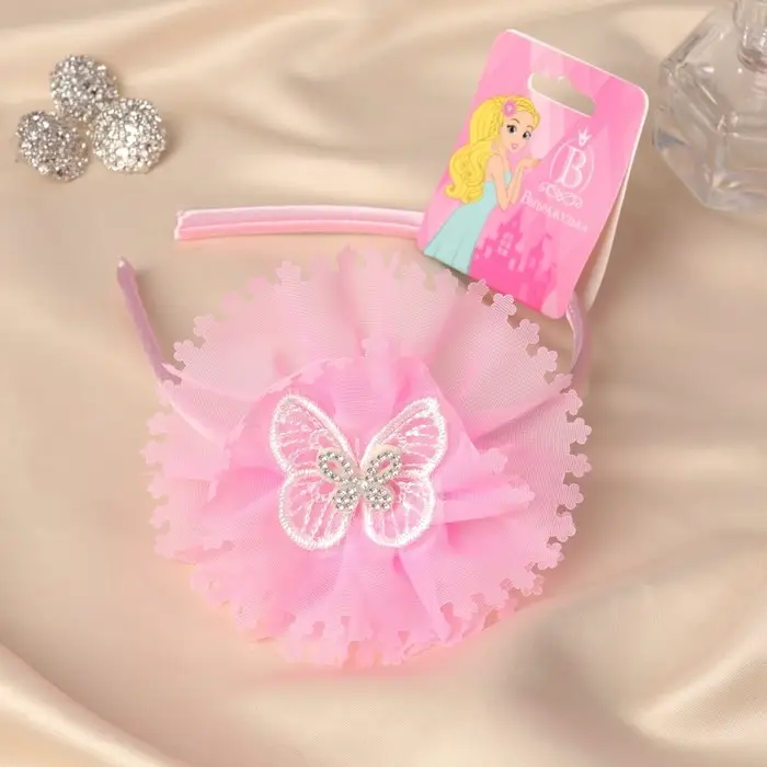 Ободок для волос  Ободок для волос "Выбражулька" бабочка, 0,9 см, розовый