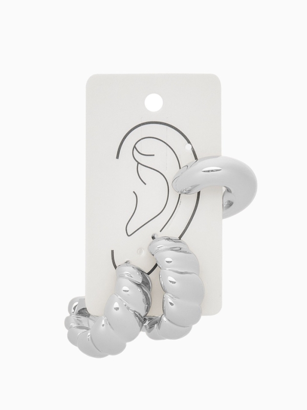 Набор серьги и каффы 3 шт. «Косичка» бублик, цвет серебро