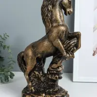 Фигура "Конь на дыбах" 21,5х15х36 см, чёрное золото