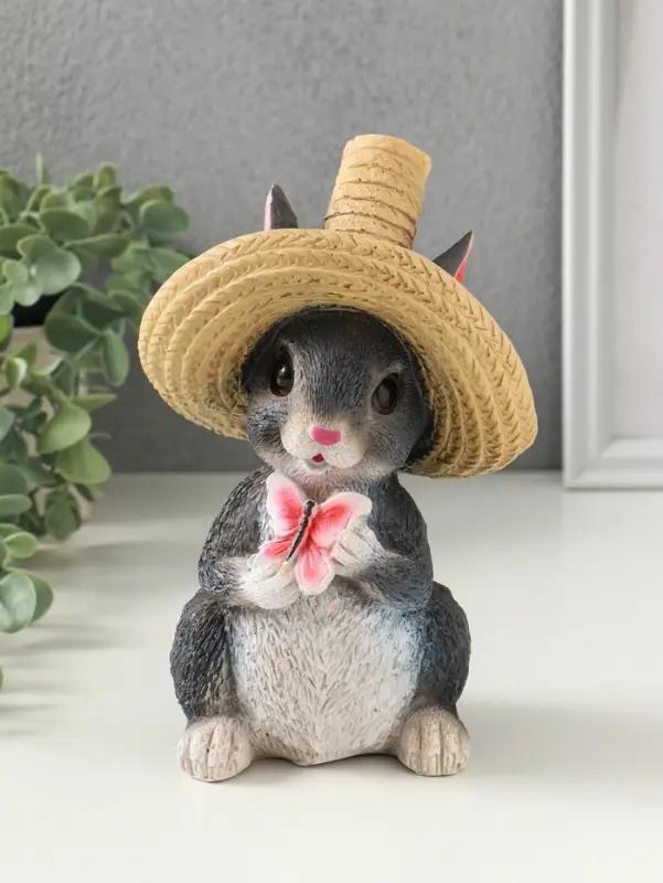 Копилка Копилка "Зайчик в шляпе с бабочкой" 19х13х12 см, серый