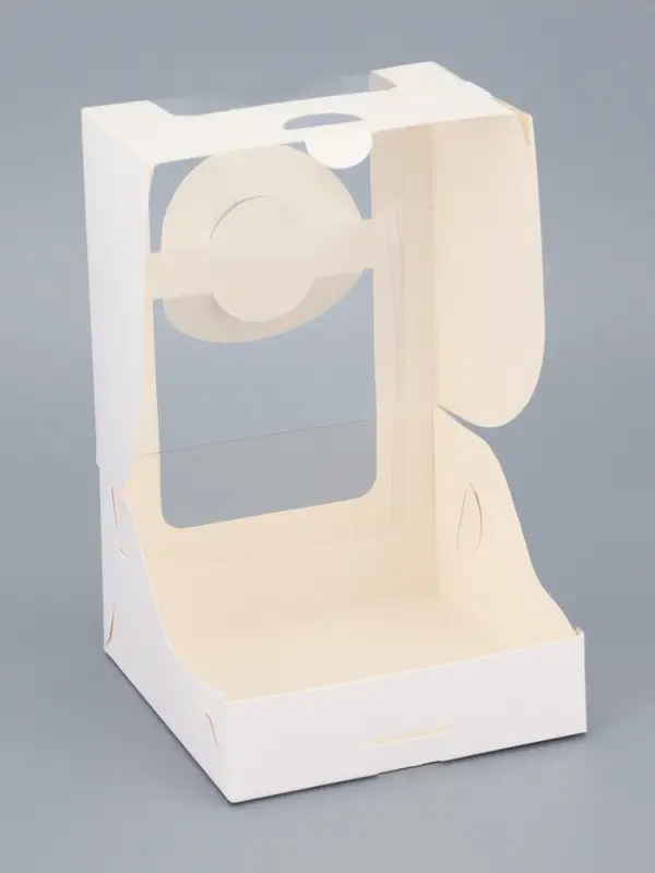 Коробка под бенто - торт с окном, белая, 14&times;14&times;8 см