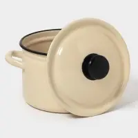 Кастрюля эмалированная, 3 л, d=19 см, с крышкой, цвет слоновой кости
