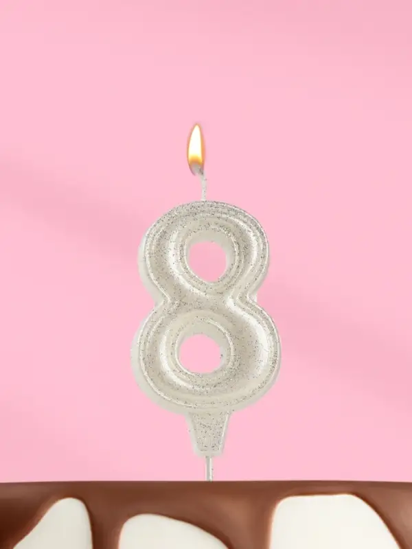 Свеча в торт &laquo;Праздник&raquo; цифра 8, жемчужный перламутр с блестками