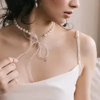 Бусы &laquo;Бантик&raquo;, с жемчугом, белые в серебре, 37 см