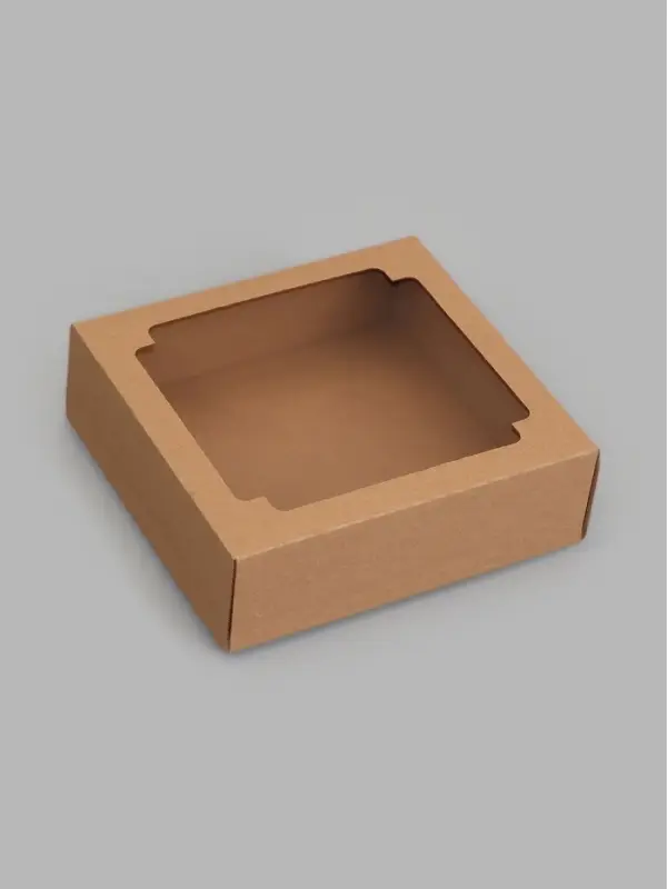 Коробка складная, крышка-дно,с окном, крафт, 20 х 20 х 6 см