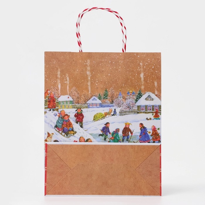 Новый год. Пакет бумажный подарочный новогодний крафт Новый год. Пакет бумажный подарочный новогодний крафт "Новогоднее настроение" 18 х 22,3 х 10 см.