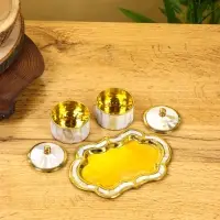 Набор шкатулок на тарелочке «Сокровища Агры», латунь с перламутром, 9×13×5 см Набор шкатулок на тарелочке «Сокровища Агры», латунь с перламутром, 9×13×5 см