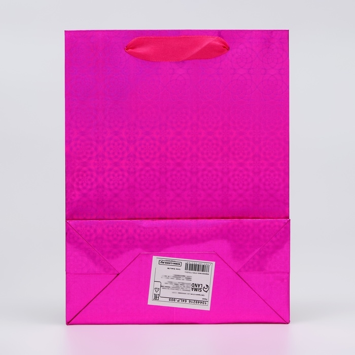 Пакет подарочный, фольгированный, упаковка, с окном,  Пакет подарочный, фольгированный, упаковка, с окном, "Розовый", S 23,5 х18 х 8,5 см