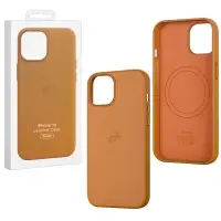 Чехол iPh 14 Leather Case 100% ORG Golden Brown (MagSafe) c LOGO