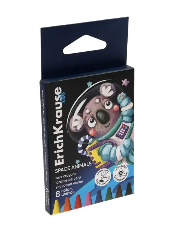 Восковые мелки 8 цветов, ErichKrause Kids Space Animals, трёхгранные