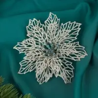 Ёлочные игрушки 2 шт. &laquo;Зимнее волшебство. Ажурный цветок&raquo; пластик, 14 см, серебро