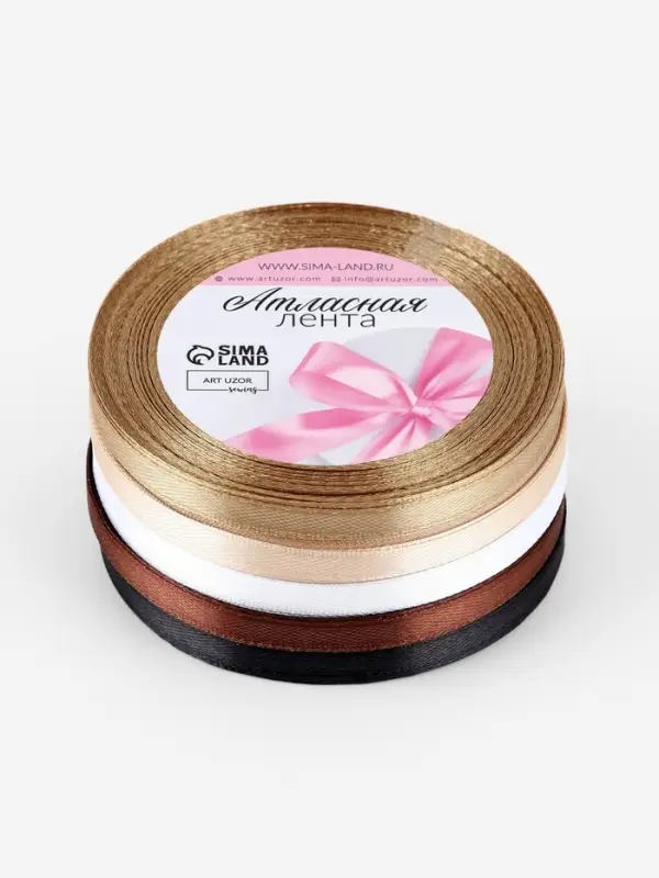 Атласная лента, набор 5 шт., 6 мм, 23&plusmn;1 м, бежевый, коричневый