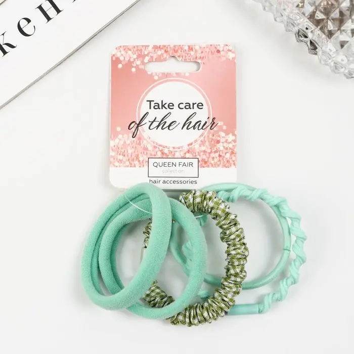 Резинка для волос "Жанет" (набор 5 шт) жатка полоски, 5 см