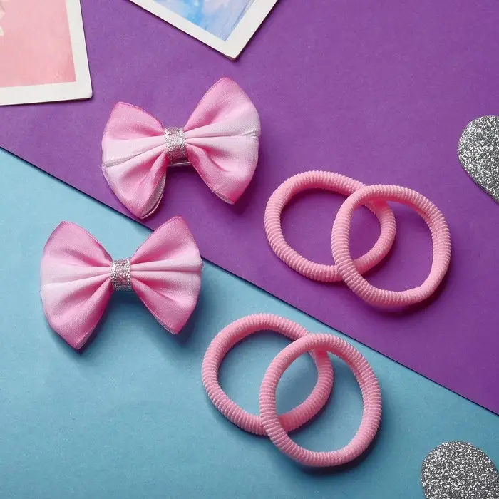 Набор для волос "Карапунька" (4 резинки, 2 зажима) блеск градиент, 2 см, розовый