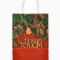 Пакет бумажный подарочный новогодний крафт &laquo;Новогодняя атмосфера&raquo; 18&times;8&times;25 см