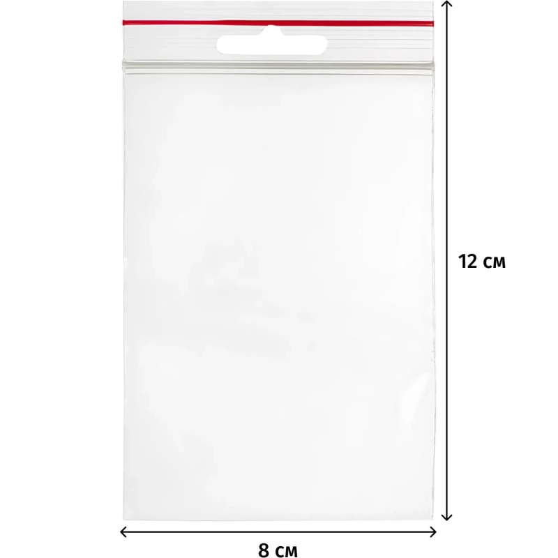 Пакет с замком (Zip Lock) с европодвесом 8 х 12 см, 60 мкм, 100 шт/уп