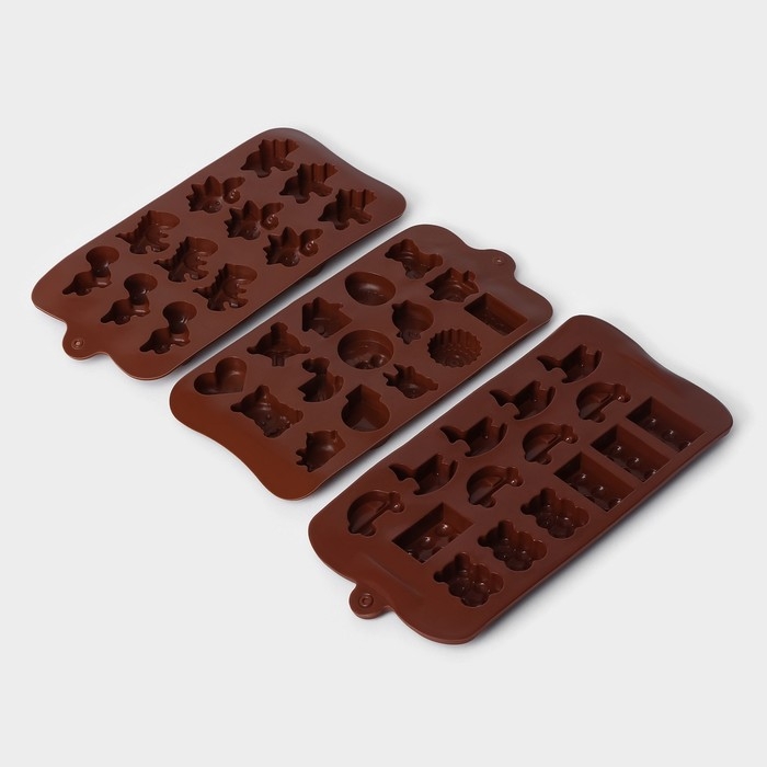 Набор форм для конфет и шоколада Доляна «Игрушки» 3 шт, силикон, цвет коричневый Набор форм для конфет и шоколада Доляна «Игрушки» 3 шт, силикон, цвет коричневый