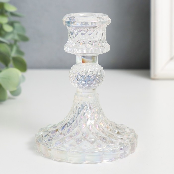 Подсвечник стекло на 1 свечу Подсвечник стекло на 1 свечу "Женева" d-2,2 см прозрачный голография 10,5х7,7х7,7 см