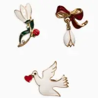 Броши "Голубь, подснежники" (набор 3шт), цветной в золоте Броши "Голубь, подснежники" (набор 3шт), цветной в золоте