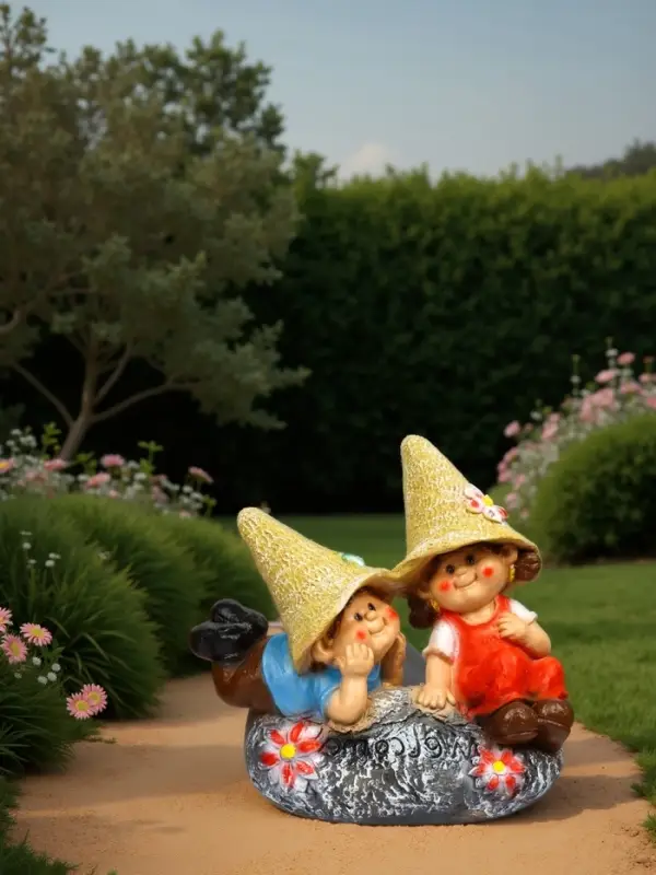 Садовая фигура из полистоуна &laquo;Девочка с мальчиком на камне&raquo;, 42&times;22&times;41 см