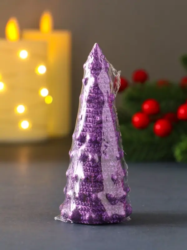 Свеча  Свеча "Ёлочка с шариками "45*102 мм, лак, фиолетовая