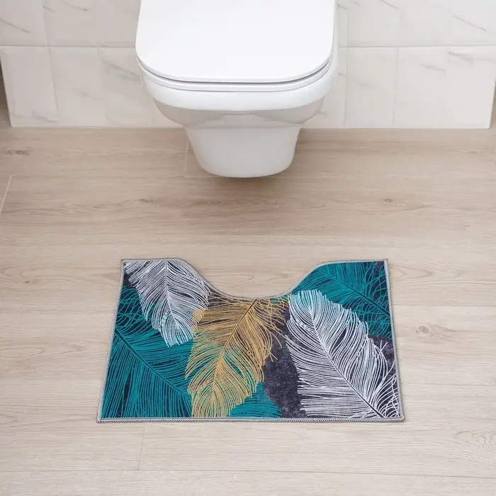 Коврики для ванной и туалета Доляна &laquo;Пёрышки&raquo;, 2 шт., 50&times;80 см, 50&times;40 см, форма МИКС