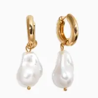 Серьги жемчуг "Барочный" галтовка, цвет белый в золоте