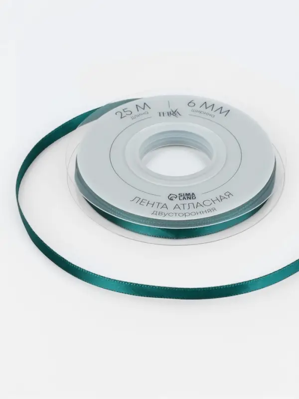 Лента атласная TEIRA, двухсторонняя, 6 мм, 25&plusmn;1 м, зелёная №0589