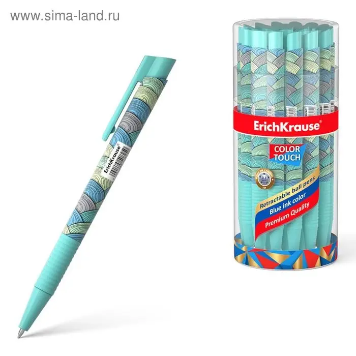 Ручка шариковая автоматическая ErichKrause ColorTouch Emerald Wave, узел 0.7 мм, тонкое письмо, корпус Soft Touch, корпус с дизайном, чернила синие Ручка шариковая автоматическая ErichKrause ColorTouch Emerald Wave, узел 0.7 мм, тонкое письмо, корпус Soft Touch, корпус с дизайном, чернила синие