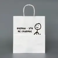 Пакет белый, с приколом, "Оценка - это не главное ", 24×14×28 см