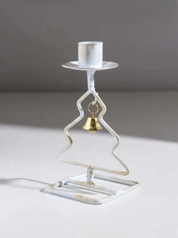 Подсвечник металл на 1 свечу  Подсвечник металл на 1 свечу "Ёлочка" белый с патиной d=2,3 см 8,5х7,5х16 см