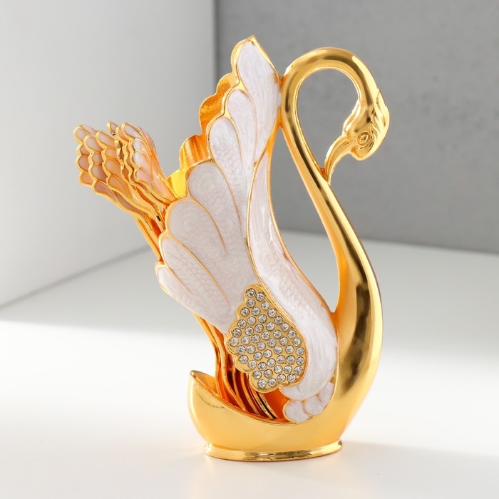 Набор из 6 шт сувенирных ложек в виде пера  Набор из 6 шт сувенирных ложек в виде пера "Розовый лебедь со стразами" 5х8,5х15 см