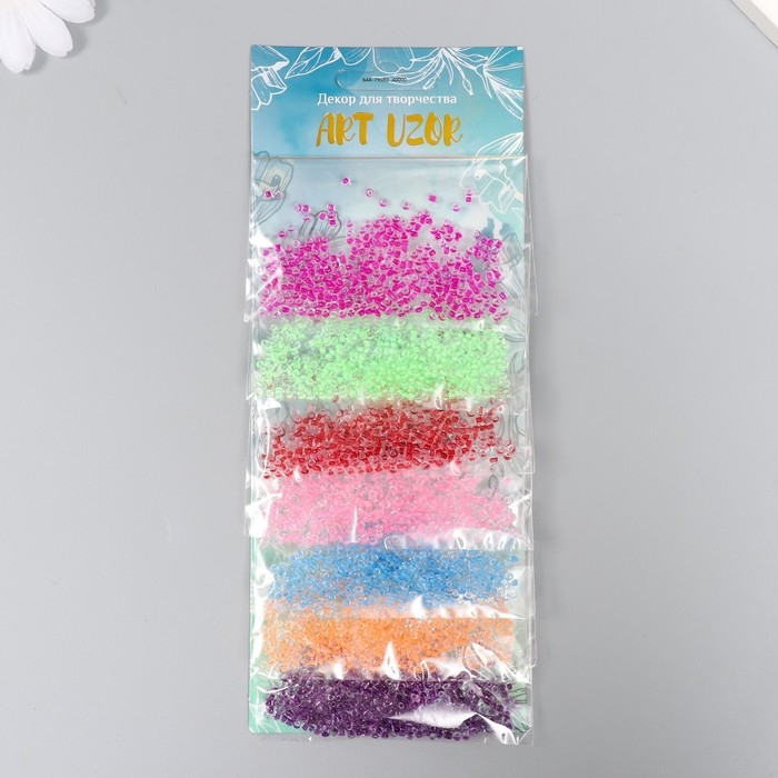 Бисер круглый размер 12/0  Бисер круглый размер 12/0 "Прозрачный, внутри цвет. Ассорти" 7 цветов х 5 грамм