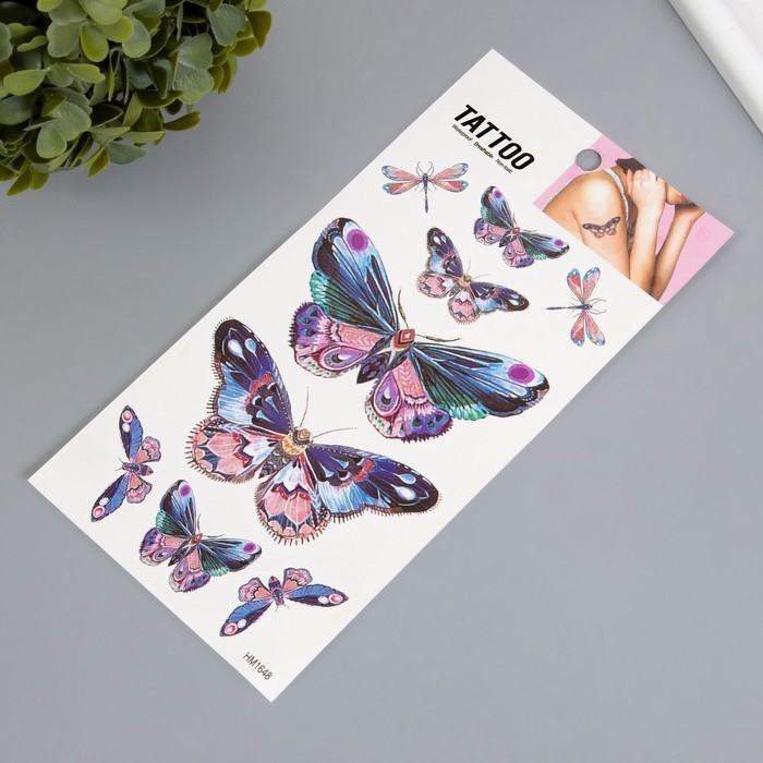 Татуировка на тело цветная Татуировка на тело цветная "Бабочки розово-сиреневые" 10х20,5 см