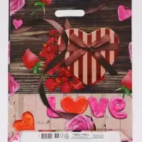 Пакет "Сердечки, полиэтиленовый с вырубной ручкой 38х47 см, 60 мкм Пакет "Сердечки, полиэтиленовый с вырубной ручкой 38х47 см, 60 мкм